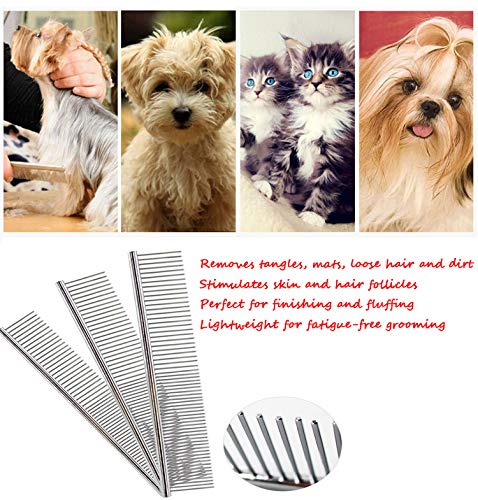 Tear Stain Remover Combs,Professional Pet Stainless Steel Grooming Combs ,Undercoat Rake and Flea Dog Cat Comb,Effectively Clean Mucus and Stains (4 Packs) - PawsPlanet Australia