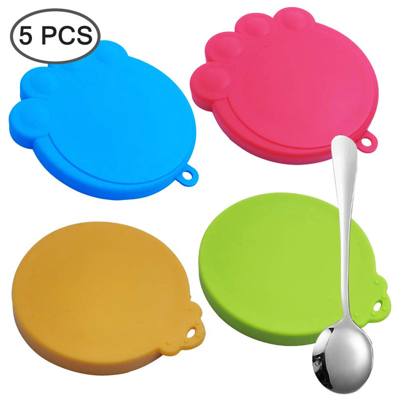 FineGood 4 Pack Silicone Pet Can Cover with Spoon, Food Grade Silicone Pet Can Lid Universal Food Cover for Dog Cat Can Food- Red, Blue, Yellow, Green - PawsPlanet Australia