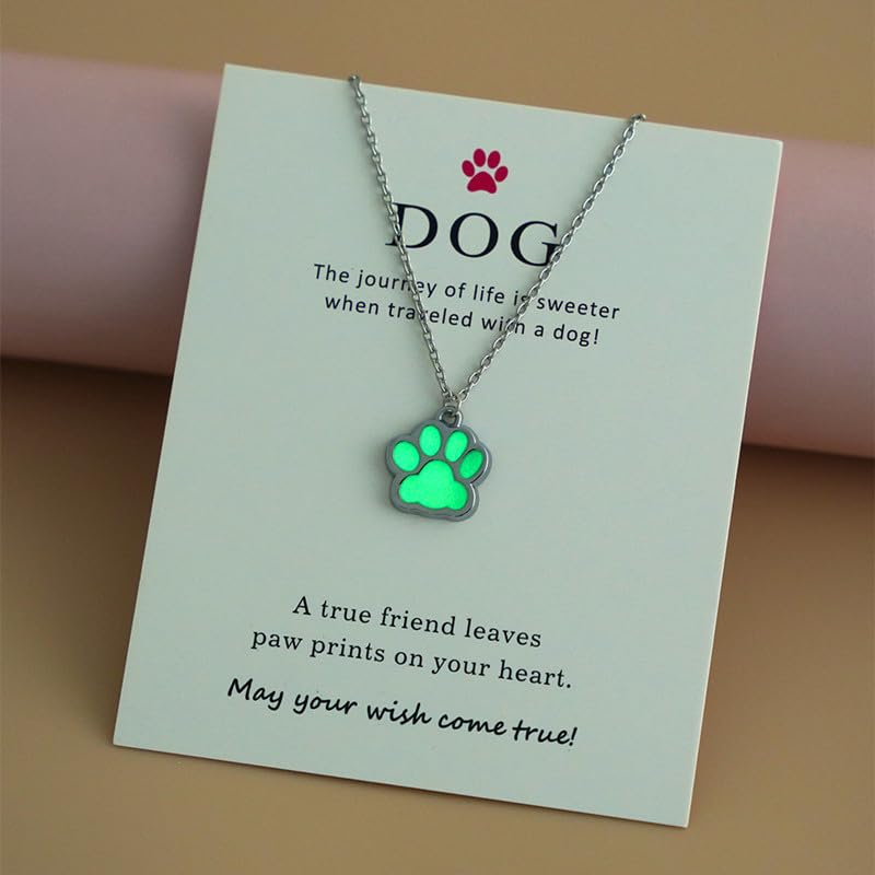 yaozeio Dog Paw Print Necklace for Women Men Pet Memorial Gifts for Dog Pet Lover Gifts for Friends Daughter Mom Loss of Dog Sympathy Gift Necklace Glowing Dog Paw Necklace for Dog Pet Owners - PawsPlanet Australia