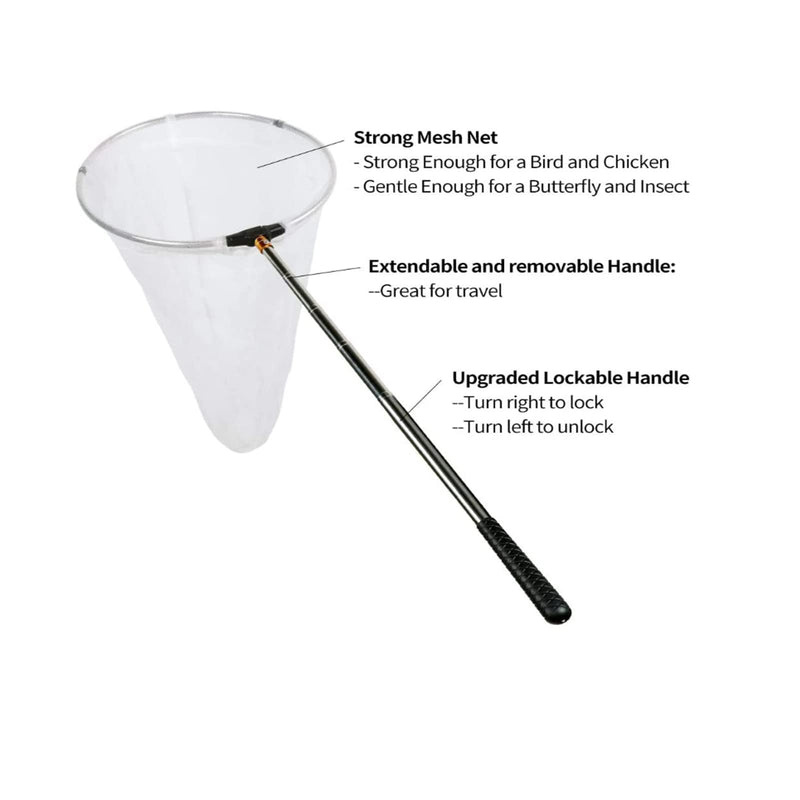 EAR PADZ Insect and Butterfly Net with 10" Ring, Handle Extends to 48 Inches Extendable Aluminum Alloy Rod Telescopic Handle Landing Net Extendable Net for Adults and Kids - PawsPlanet Australia