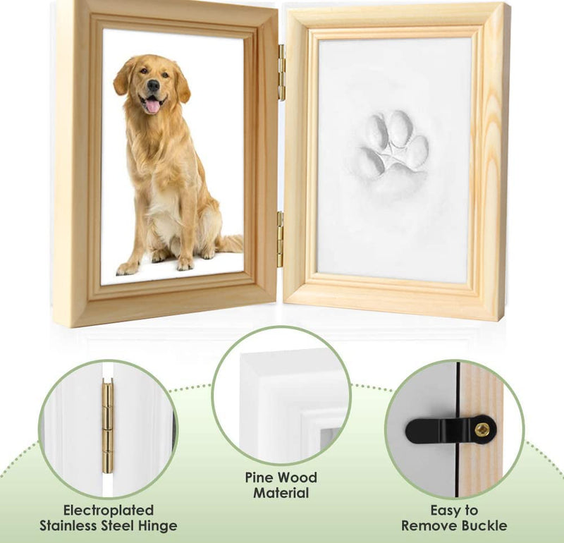 LEcylankEr Paw Print Set Dog and Cat, Wooden Picture Frame, 3D Plaster Cast - Keepsake Box, Pet Pawprints Picture Frame and Imprint Set, Wall Decoration (Wooden) Wooden - PawsPlanet Australia