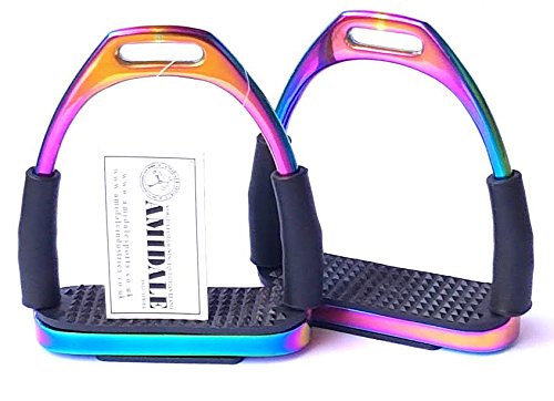 Amidale RAINBOW FLEXI SAFETY STIRRUPS HORSE RIDING BENDY IRONS S. STEEL BNWT 4.00 INCHES AND 4.75 INCHES (4.75 INCHES) - PawsPlanet Australia