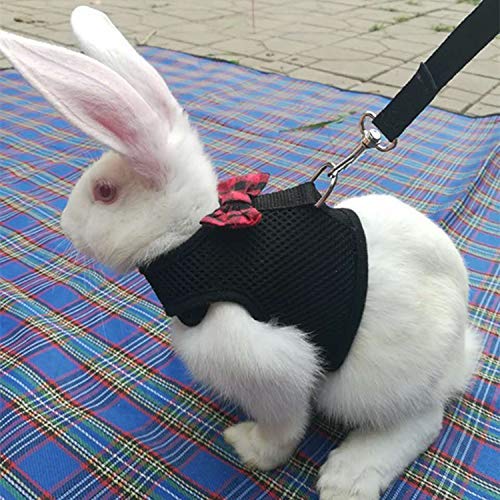 Kismaple Rabbit Harness and Lead Set with Cute Bow Tie and Bell Mesh Adjustable Vest Harness for Small Animals Bunny Kitten S (Pack of 1) Red + Pink - PawsPlanet Australia