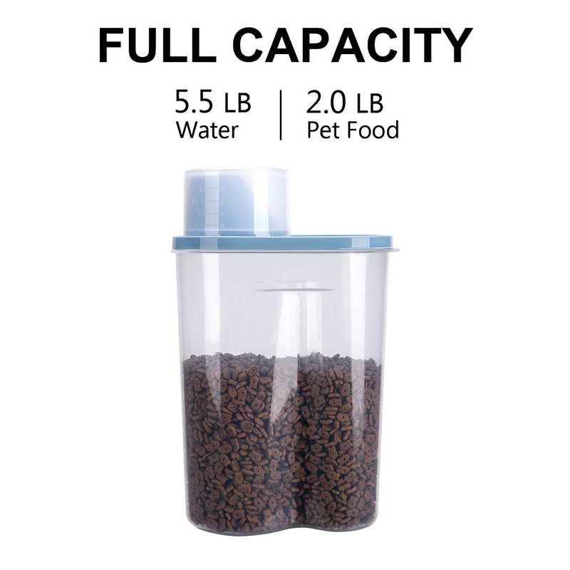 GreenJoy 2 Pack 2lb/2.5L Pet Food Storage Container with Measuring Cup, Can Covers and Bowl for Small Dog, Cat, Waterproof-BPA Free Blue - PawsPlanet Australia