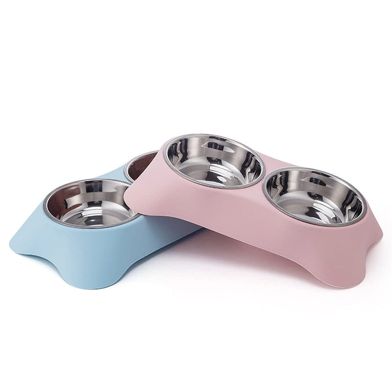 Fuwok Double Dog Bowl,Non Slip Stainless Steel Double Bowl with Non-spill For Small Dogs and Cats (S, Blue) S - PawsPlanet Australia