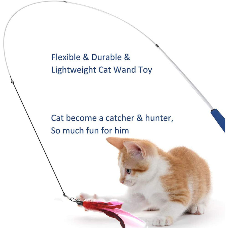 ZYHOOOE Interactive Cat Feather Toy,Retractable Cat Toys Wand with 10pcs Refills,Cat Feather Fishing Pole Toys Funny Exercise for Indoor Cat and Kitten - PawsPlanet Australia