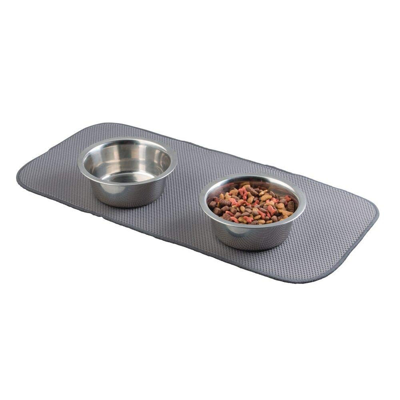 mDesign Microfiber Feeding Mat - Absorbing Pet Bowl Mat for Dogs, Cats and other Animals - Animal Placemats - Pewter/Ivory - PawsPlanet Australia