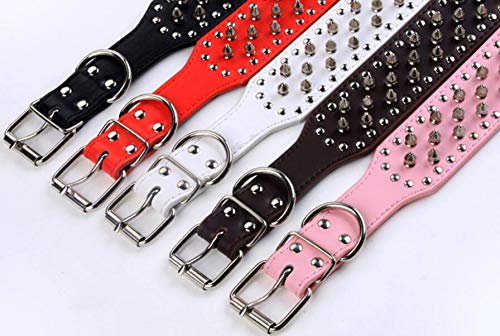 haoyueer Studded Dog Collars Punk Spiked Rivet with Stainless Buckle Soft Leather Chain Leash Combo Set Heavy Duty Fit Pitbull, Bulldog, Doberman (M, Hot Pink) M - PawsPlanet Australia