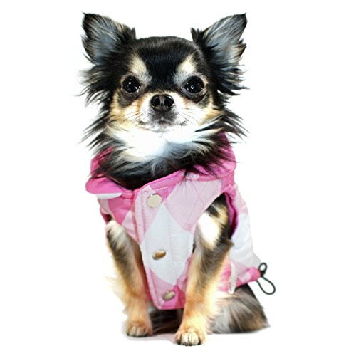 Hip Doggie HD 5RPVPA L Reversible Puffer Vest Dog Jacket, Large, Pink/Argyle - PawsPlanet Australia