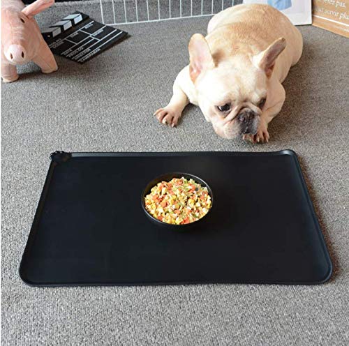 jiuhao Silicone Cat Dog Food Mat, Pet Feeding Mat,Dog Cat Bowl Mat-Waterproof & Non Slip Silicone Pet Feeding Mat for Food and Water Bowls (21.6x15inch) (21.6x15inch) Black - PawsPlanet Australia
