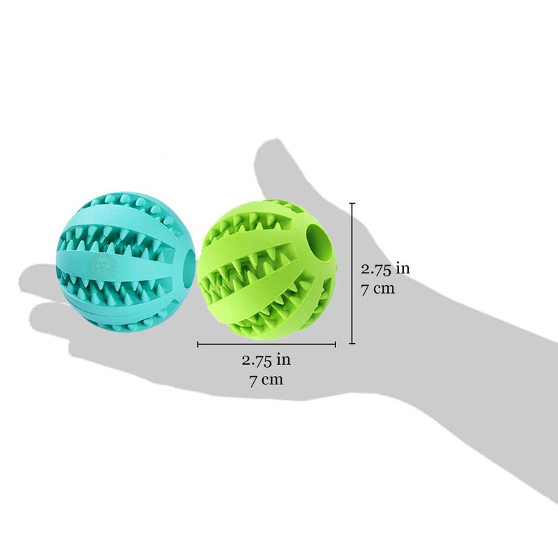 [Australia] - SunGrow Dental Chew Treat Ball for Dogs & Cats, Interactive Pet Training Toy, Durable, Tooth Cleaning Toy, Boredom Buster, Physical & Mental Stimulation, Promotes Active Play Green & Blue 2-Pack 