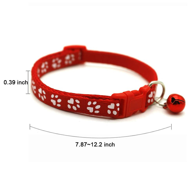 [Australia] - Flyup Cat Collars, Release Buckle Kitten Collar with Bell for Little Cats and Dogs 12 pcs/Set Dog footprint 