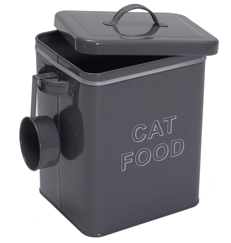 Pethiy Cat Food and Treats Containers Set with Scoop for Cats or Dogs -Tight Fitting Wood Lids - Coated Carbon Steel - Storage Canister Tins-Cat Gray - PawsPlanet Australia