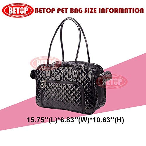 BETOP HOUSE Mirror Surface Faux Leather Tote Purse Dog and Pet Carrier Travel Bag Black - PawsPlanet Australia