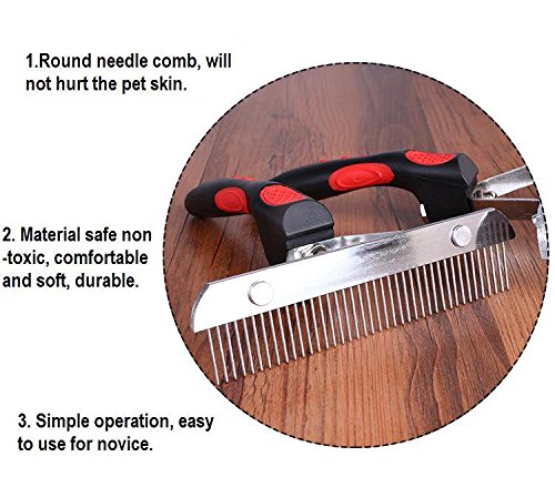 [Australia] - Qingmei-us Pet Comb,Dog Long Hair Brush for Grooming Removes Tangled Knots Mats,Undercoat and Loose Hair Extra-Large Rake Comb Grooming Brush Deshedding for Golden Retriever Husky German Shepherd RED 