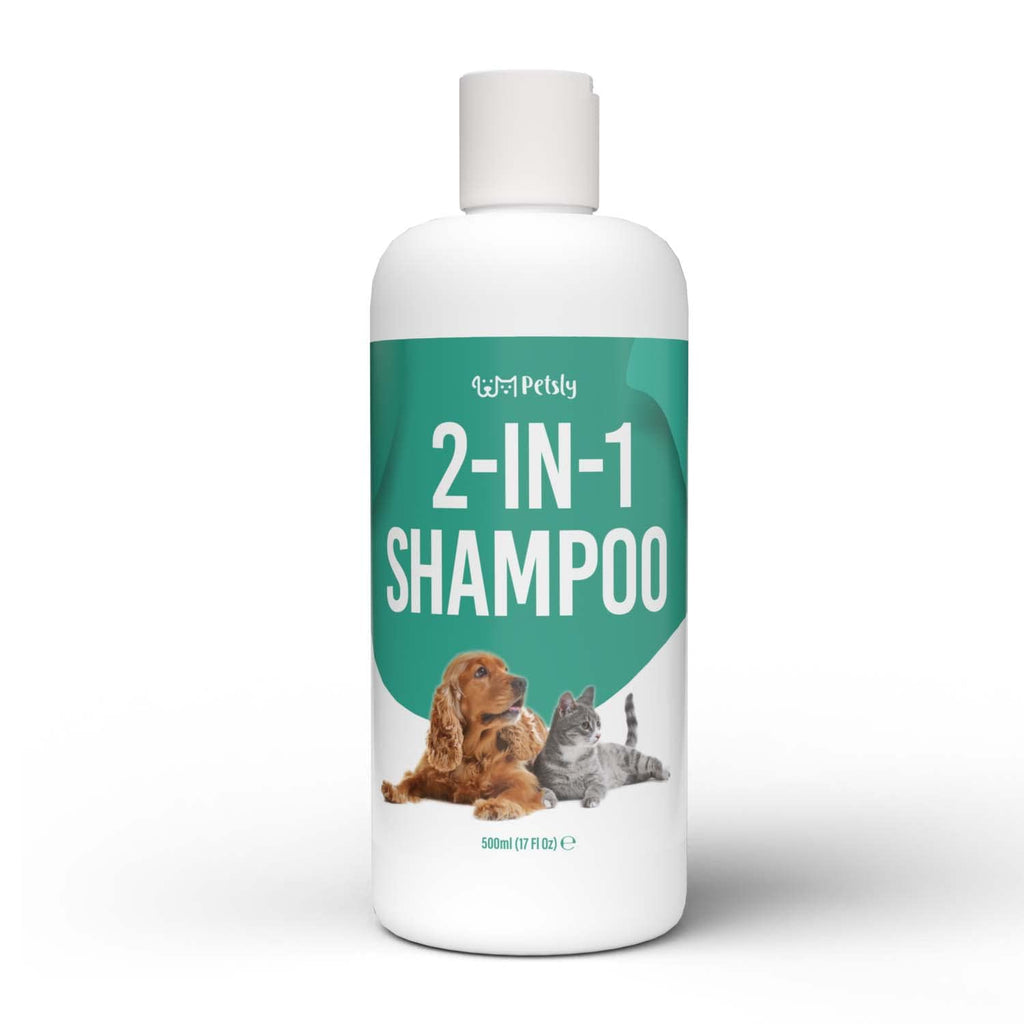 PETSLY 2-in-1 dog shampoo & cat shampoo with conditioner + aloe vera [500ml] - cleansing cat & dog shampoo fur care for cuddly soft pet fur, dog shampoo, sensitive dog shampoo - PawsPlanet Australia