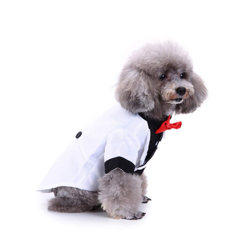 [Australia] - GabeFish Pets White Wedding Jackets Suit for Dogs with White Bow Tie Puppy Cat Formal Clothes Shirt Tuxedo White Small S (Chest 37cm/14.5") 