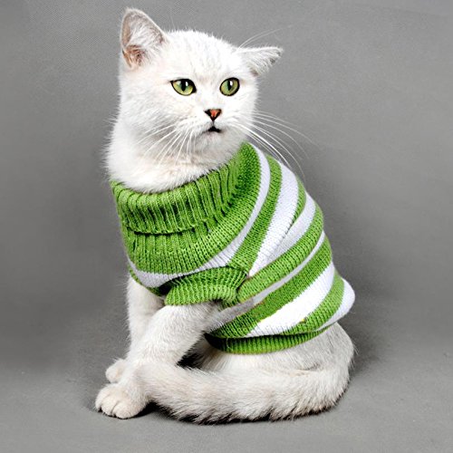 [Australia] - Evursua Striped Cat Sweaters Kitty Sweater for Cats Knitwear,Small Dogs Kitten Clothes Male and Female,High Stretch,Soft,Warm XS Green 