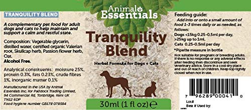 Animal Essentials Tranquility Blend Herbal Tincture For Dogs & Cats | A Non-Drowsy Multi Herbal Formula|Blended To Support Dogs & Cats In Stressful Situations | Helpful Against Chronic Seizures | 30ml - PawsPlanet Australia