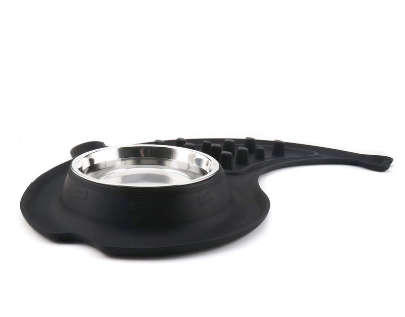 [Australia] - KEKS Dog Bowls Slow Feeder - No Spill Silicone Stand & Stainless Steel Dog Food & Water Feeder Set for Small Dogs Cats Puppy Kittens Pet Black 