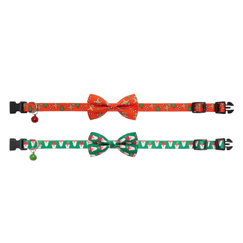 [Australia] - PAWCHIE Christmas Dog Collar with Bowtie and Bell, Comfortable Adjustable Collars Set for Small Medium Dogs, 2 Pack 