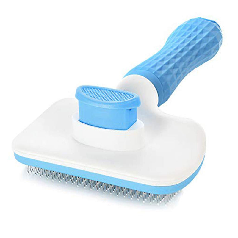 [Australia] - ZPP Pet Grooming Brush Self Cleaning Slicker Supplies Dogs Cats Tools Removes Undercoat Tangled Hair Rake Short Long Hair Mats Tangles Loose Hair Treatment Dander Dirt Massages Particle Blue 