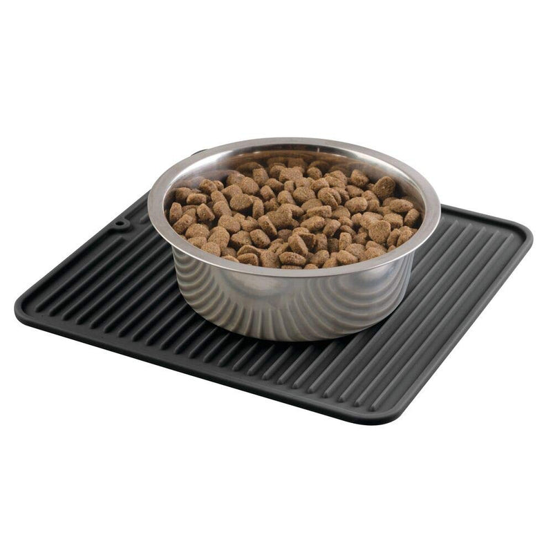 mDesign Silicone Pet Food Mat - Medium Quick Drying Dog and Cat Food Mat Protects from Spilling - Pet Feeding Mat - Dishwasher Safe - Black 30.5 x 30.5 cm - PawsPlanet Australia