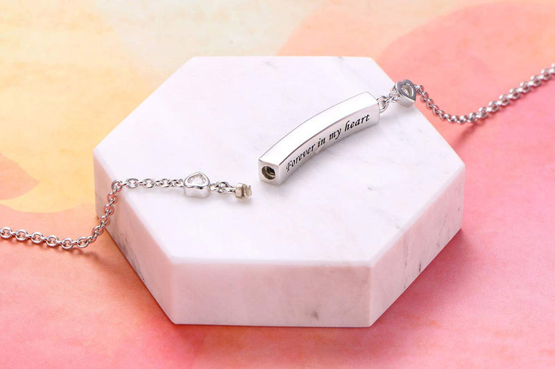 Sterling Silver Forever in My Heart CZ Cremation Urn Locket Memorial Ashes Holder Bangle Urn Keepsake Bracelet 7+2" Bar - PawsPlanet Australia