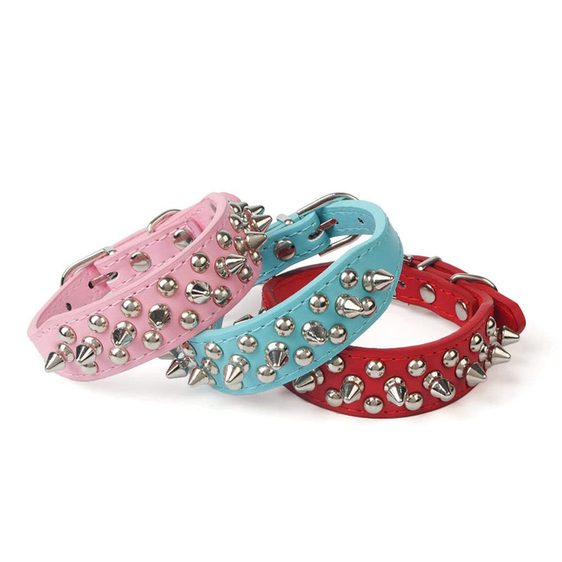 Dog Collar with Leather Spikes, Spike Cat Collar with Rivets, Collars for Pets Puppy Dogs Black Small S - PawsPlanet Australia