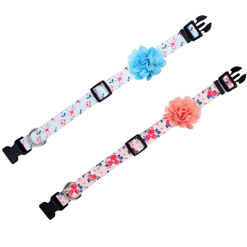 2 Pack Dog Collar Floral with Removable Flower Adjustable Nylon Pet Collars Small - PawsPlanet Australia