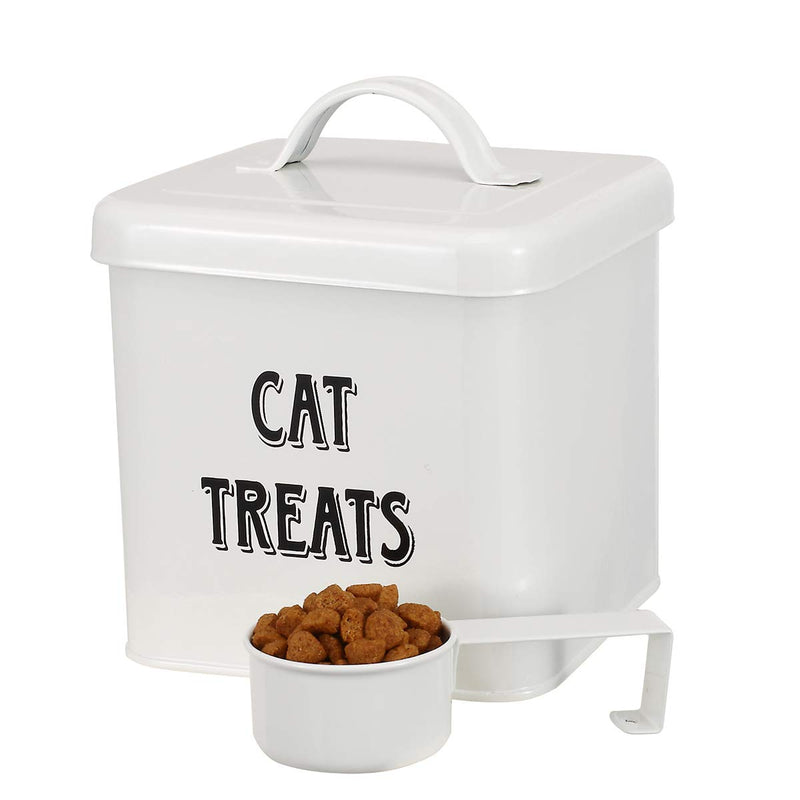 Pethiy cat Food and Treats Containers Set with Scoop for cats-Vintage White Powder-Coated Carbon Steel - Tight Fitting Lids - Storage Canister Tins Small-White - PawsPlanet Australia