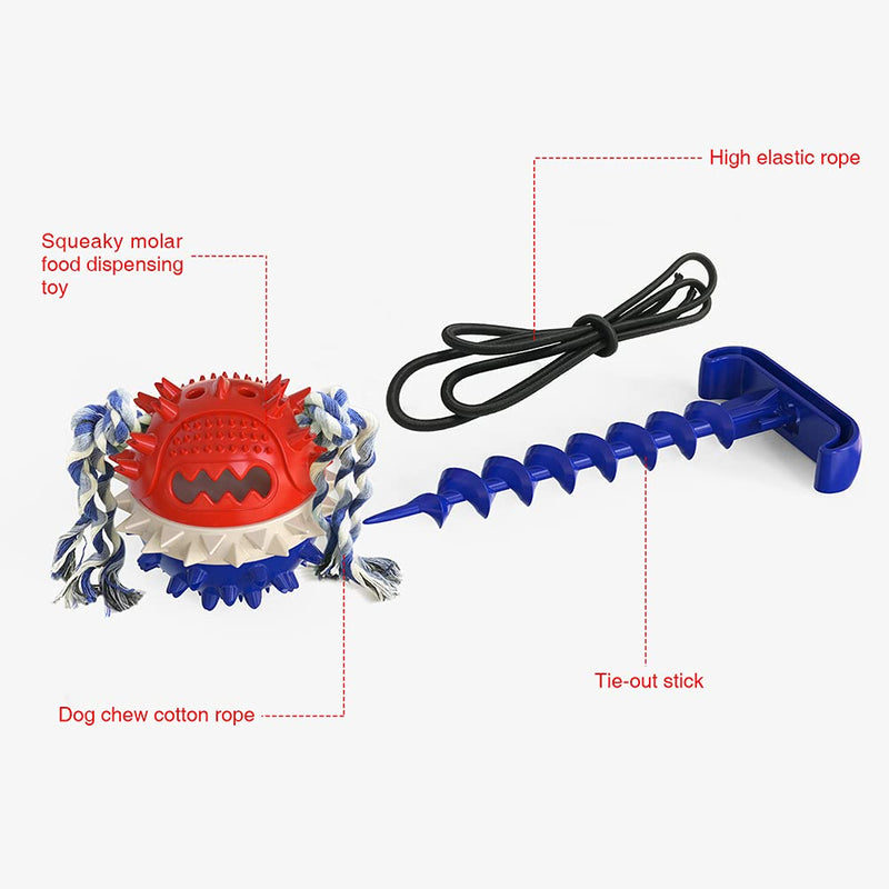 Upgraded Outdoor Dog Supplies Teeth Clean Aggressive chewers Food Dispensing Molar Balls Interactive Walking tie Out Stake tug of war Indestructible Pull Suction Cup Rope Toys for Large Dogs Blue - PawsPlanet Australia