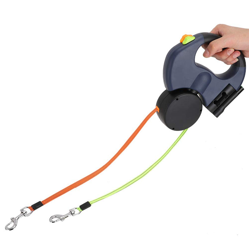 Double retractable dog leash, 3 m flexible retractable dog leash, double leash with LED light for two dogs, reflective dog leash (dark grey), dark grey - PawsPlanet Australia