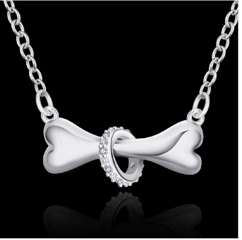 [Australia] - Weishu Dog Bone Pendant Necklace Charm Pet Necklace for Female Teen Paving Cubic Zirconia CZ 925 Sterling Silver 18 Inch 