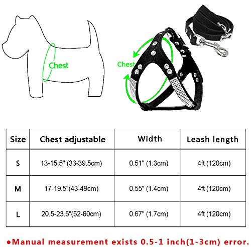 Beirui Soft Suede Rhinestone Leather Dog Harness Leash Set Cat Puppy Sparkly Crystal Vest & 4 ft Lead for Small Medium Cats Pets Chihuahua Poodle Shih Tzu Chest:13-15.5" Black - PawsPlanet Australia