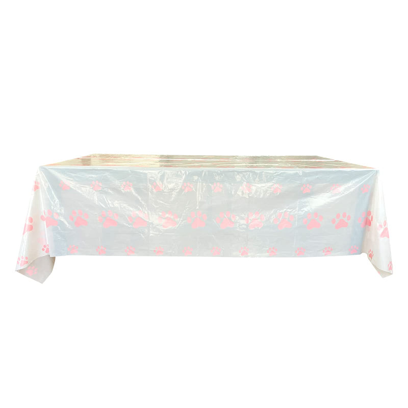 2Pcs Pink Dog Paw Prints Puppy Tablecloth for Puppy Paw Prints Table Cover Birthday Party Supplies Decorations (71" x 54") - PawsPlanet Australia