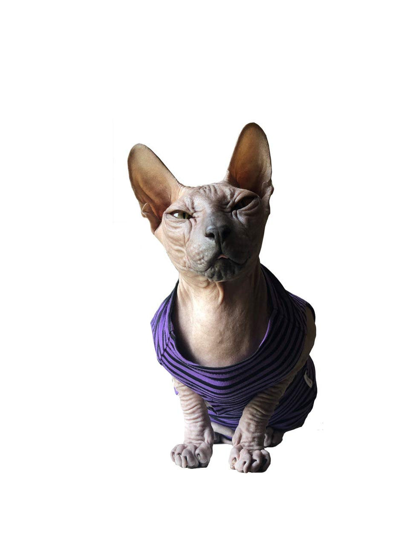 [Australia] - Kotomoda cat wear Tank Purple - Black Stripes XL 