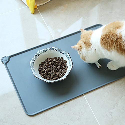 fushida Pet Feeding Mat,Food Grade Silicone Waterproof Non-Slip Pet Food Mat, Pet Feeding Tray for Dog and Cat (48.5X30cm,black) - PawsPlanet Australia