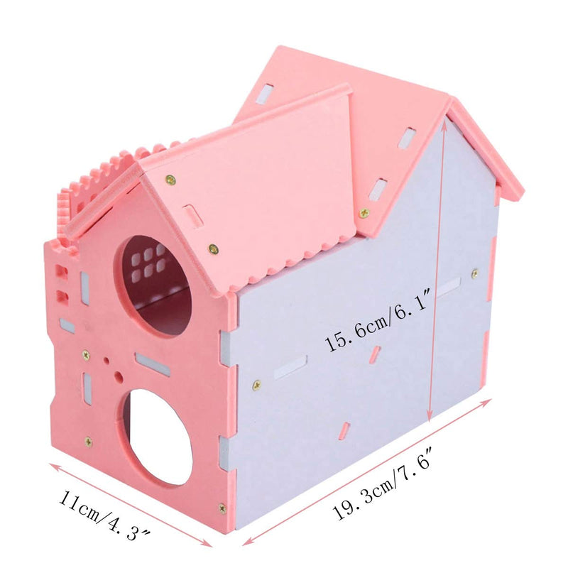 Wooden Hamster House - Pet Small Animal Hideout, Assemble Hamster Hut Villa, Cage Habitat Decor Accessories, Play Toys for Dwarf, Hedgehog, Syrian Hamster, Gerbils Mice Pink 1 - PawsPlanet Australia