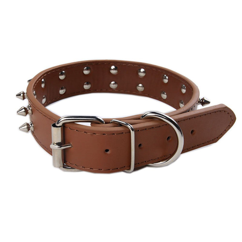 [Australia] - Avenpets Leather Dog Collar with Two Rows Nickel Plated Spikes for Training and Walking M:(neck 16.5-20.5") Brown 