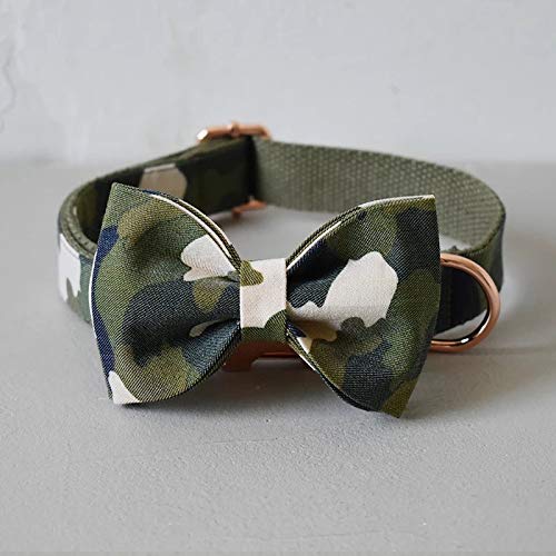 Stylish Handmade Camouflage Bow Collar & Lead Set - Dog Bowtie Collar and Lead - Detachable Bow Tie with Elastic Straps - Adjustable Collars for Dogs and Cats (Large) Large - PawsPlanet Australia