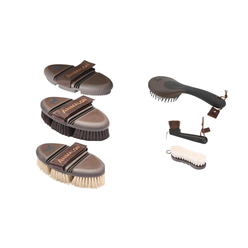 Animalon basic set | Brush brush, curry comb, root brush, tail & mane brush & hoof brush | Basic equipment for daily horse care (brown) brown - PawsPlanet Australia