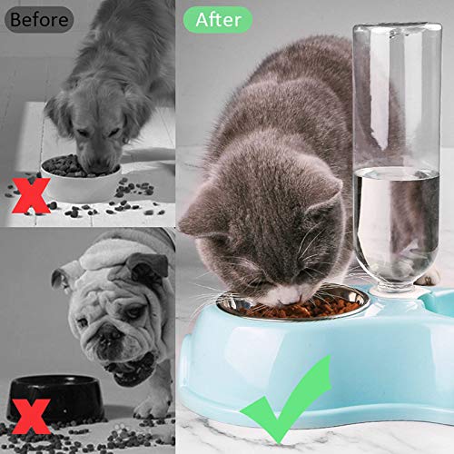 POOPHUNS Slowly Gravity Waterer, 2 in 1 Flowing Pet Water Dispenser with Stainless Steel Food Bowl, Double Water and Food Bowls for Small Pets with No Slip Base Non Tip Blue - PawsPlanet Australia