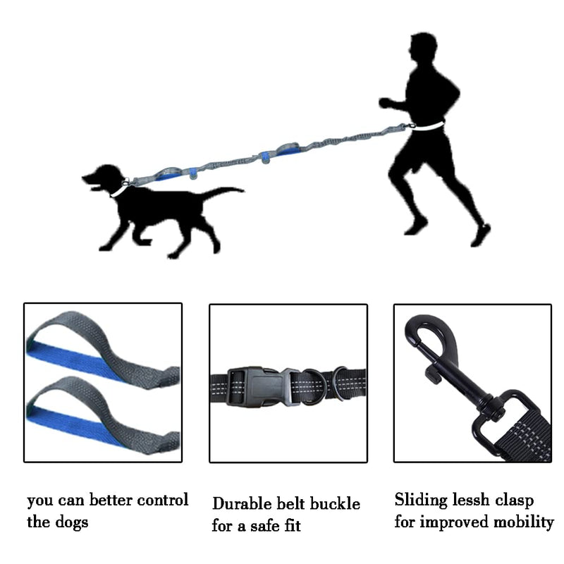 JVHLOV 165-240 cm jogging leash for dogs, retractable leash with double handle and waist belt, elastic and reflective running leash, premium dog leash for running and walking - PawsPlanet Australia