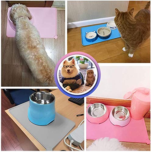 YSSHUI Dog Cat Food Mat Natural Silicone Feeding Placemat, Pet Feeding Mat Dog Cat Bowl Mat Non Slip Waterproof Bowl Mat for Dog and Cat,(47 X 30 cm), Grey - PawsPlanet Australia