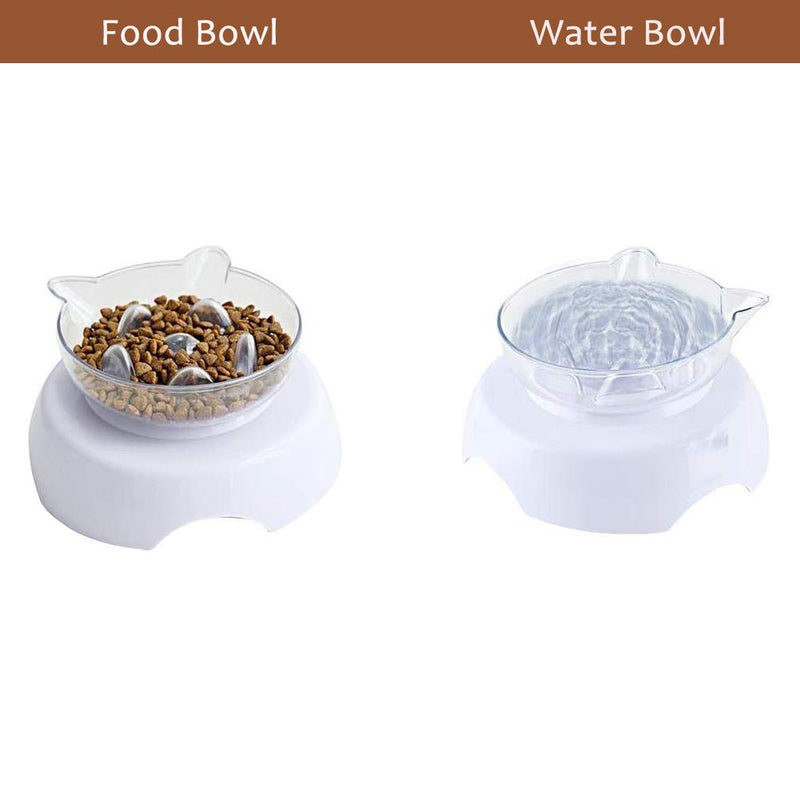 Toulifly Cat Bowl,Tilted Cat Bowl,Raised Cat Bowl,Cat Water Bowl,Slow Feeder Dog Bowl,Dog Bowl,Dog Food Bowl,15° Tilt Design,Pet Bowl for Cats and Small Dogs,Reduce Pets Neck Pain White - PawsPlanet Australia