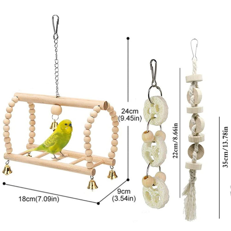 GingerUPer 7 Packs Bird Toy Bird Parrot Swing Chewing Toys- Natural Wood Hanging Bell Bird Cage Toys Suitable for Small Parakeets, Cockatiels, Conures, Finches,Budgie,Macaws, Parrots, Love Birds - PawsPlanet Australia