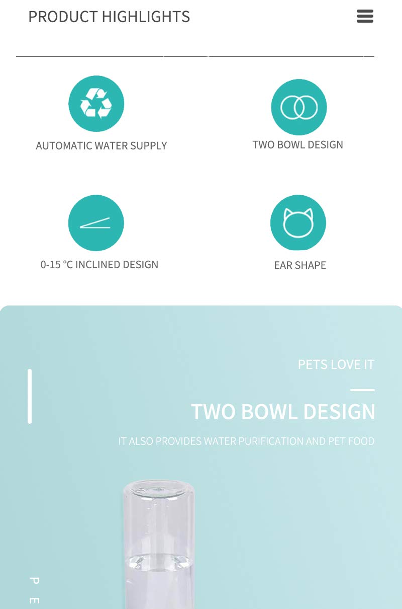 [Australia] - Morecute Gravity Water and Food Cat Bowls - 15°Tilted Automatic Water Dispenser Double Pet Bowl for Cat Puppy Small Dogs, Raised Cat Bowls, Cap Never Rust, 20.3 oz 