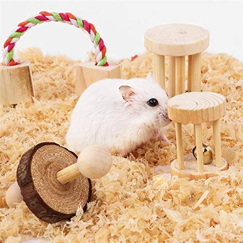XIAO MO GU Hamster Chew Toys, Guinea Pig Toys Natural Wooden Gerbil Rats Chinchillas Toys Accessories Dumbells Exercise Bell Roller Teeth Care Molar Toy for Birds Bunny Rabbits Gerbils - PawsPlanet Australia