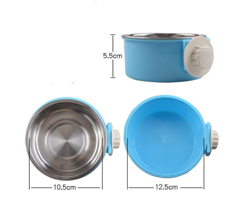 ITODA 2 in 1 Pet Hanging Bowl Removable Stainless Steel Food Water Bowl Dog Cage Crate Feeder with Bolt Holder for Dog Cat Bird Rabbit Hamster Ferret Small Animals Blue - PawsPlanet Australia